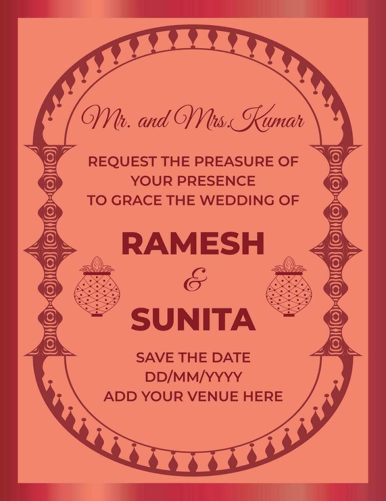 hermoso diseño de tarjeta de invitación de boda india vector