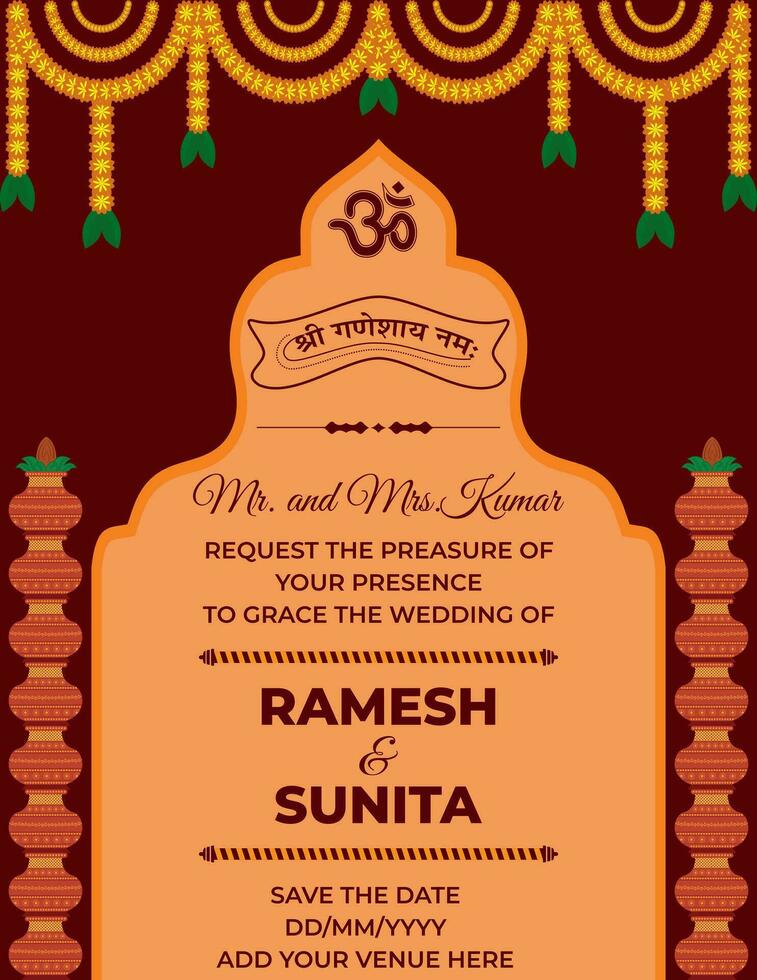 Beautiful Indian wedding invitation card template design vector