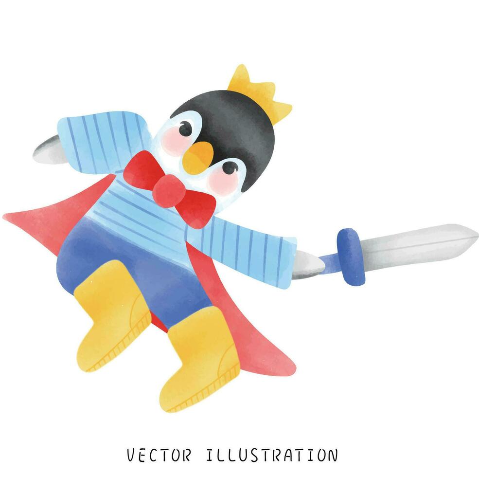 Charming Penguin with Blue Clothes and Yellow Crown Winter Wildlife Art vector