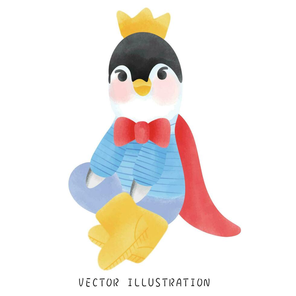 encantador pingüino con azul ropa y amarillo corona invierno fauna silvestre Arte vector