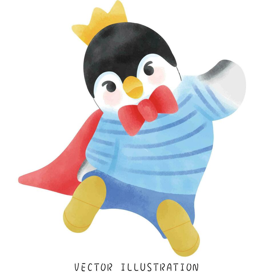 Charming Penguin with Blue Clothes and Yellow Crown Winter Wildlife Art vector