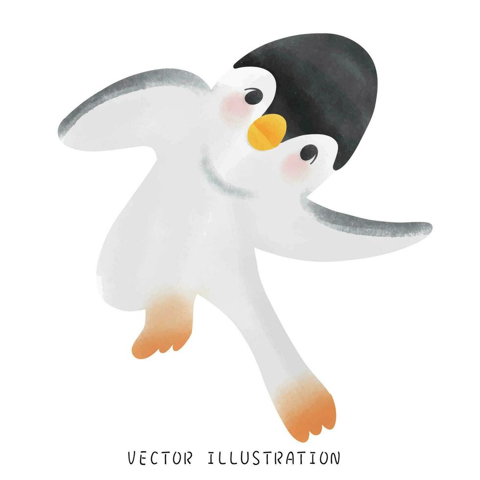 adorable pingüino en invierno mundo maravilloso mano dibujado acuarela estilo ilustración vector