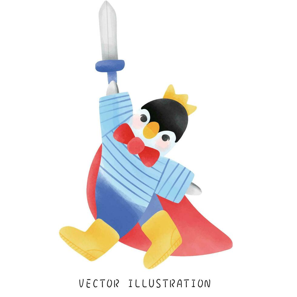 Charming Penguin with Blue Clothes and Yellow Crown Winter Wildlife Art vector