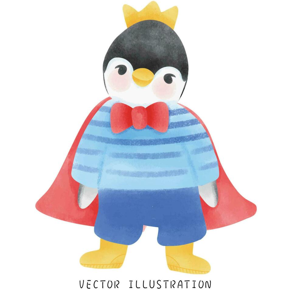 Charming Penguin with Blue Clothes and Yellow Crown Winter Wildlife Art vector