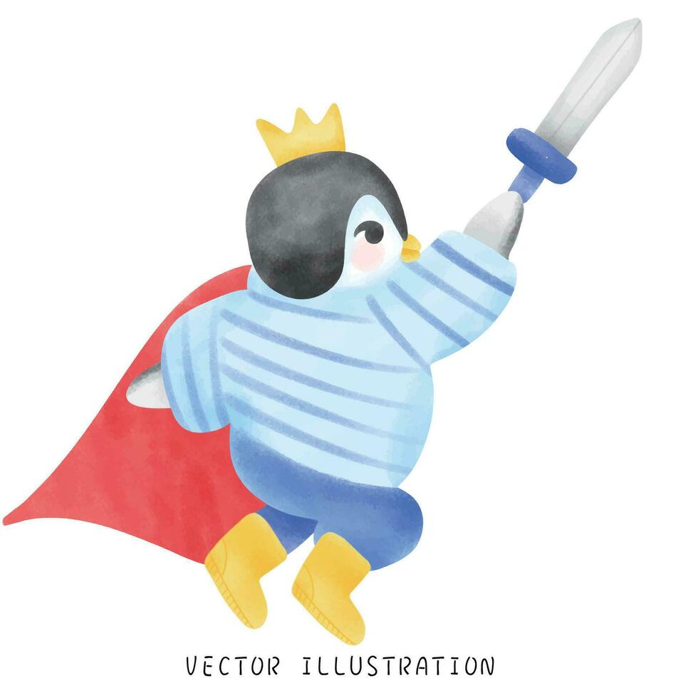 encantador pingüino con azul ropa y amarillo corona invierno fauna silvestre Arte vector