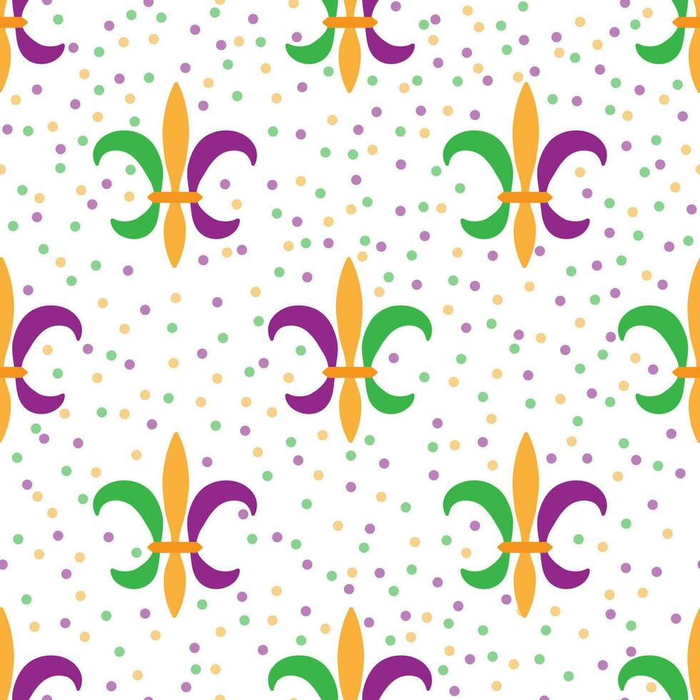 Mardi Gras Carnival seamless pattern with Fleur-de-Lys. Vector illustration EPS10.