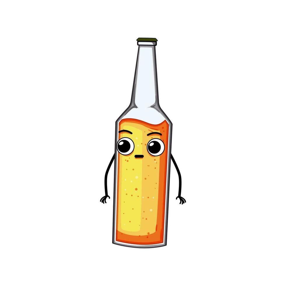 glass beer bottle character cartoon vector illustration