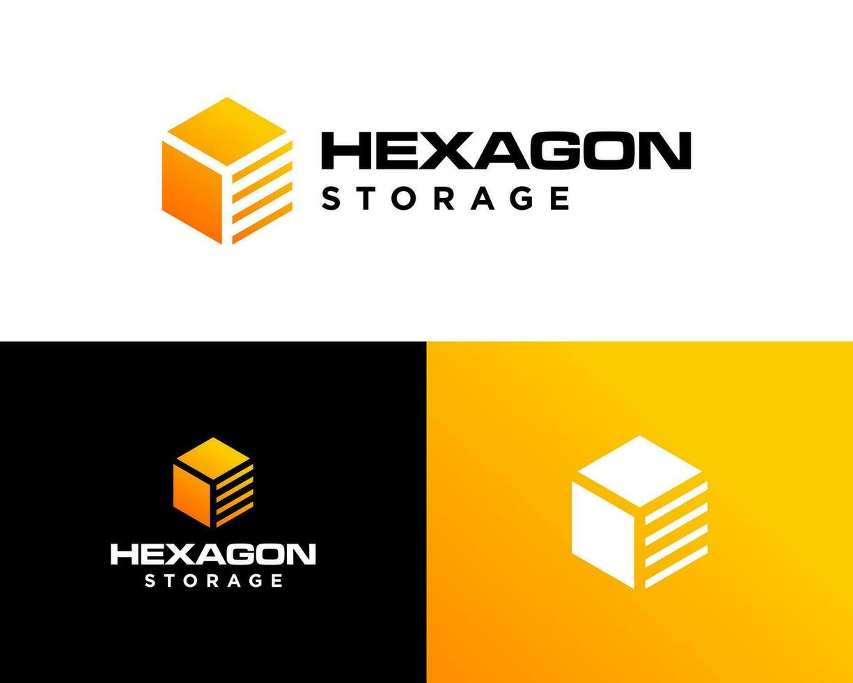 Hexagon shape storage garage industrial security logo design. vector