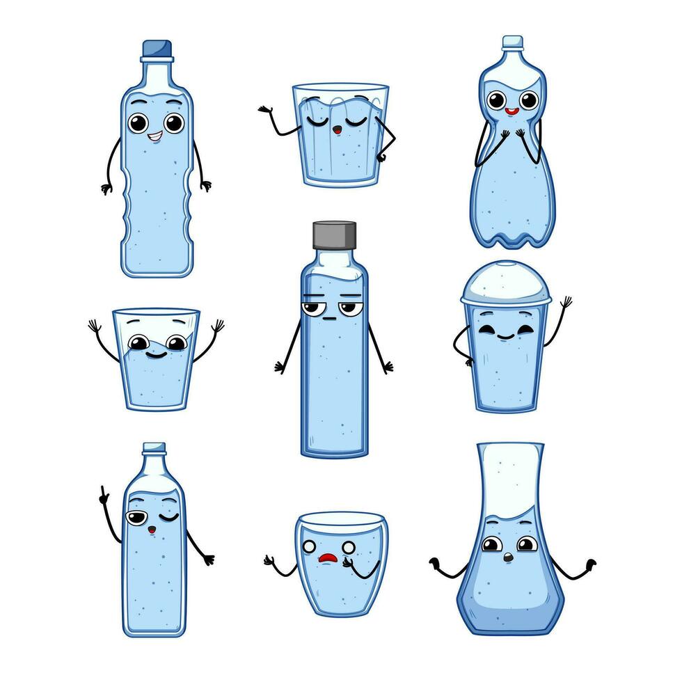 water eco character set cartoon vector illustration