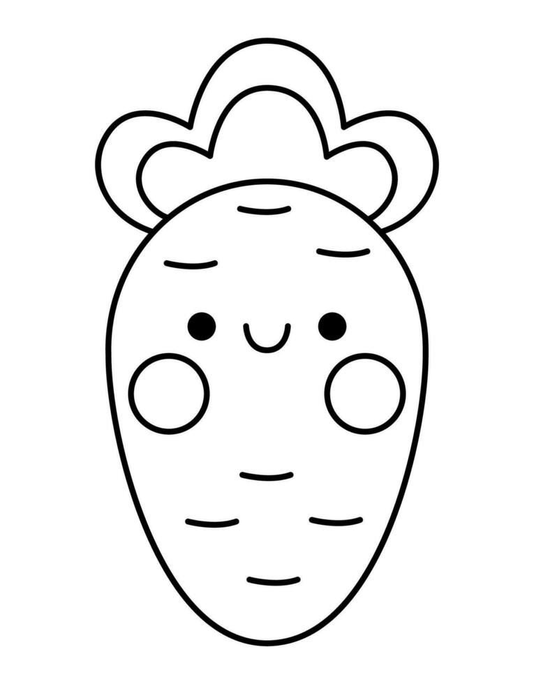 Vector black and white kawaii carrot icon for kids. Cute line vegetable illustration or coloring page. Funny cartoon character. Adorable veggie clipart