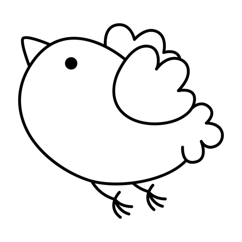 Vector black and white kawaii flying bird icon for kids. Cute line animal illustration or coloring page. Funny cartoon character. Adorable sparrow clipart