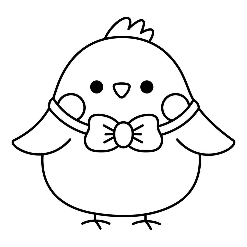 vector negro y blanco Pascua de Resurrección polluelo icono para niños. linda línea kawaii pollo ilustración o colorante página. gracioso dibujos animados pájaro personaje. tradicional primavera fiesta símbolo en arco