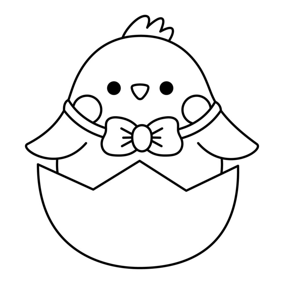 vector negro y blanco Pascua de Resurrección polluelo icono para niños. linda línea kawaii pollo ilustración o colorante página. gracioso dibujos animados pájaro personaje. tradicional primavera fiesta símbolo eclosión o sentado en huevo