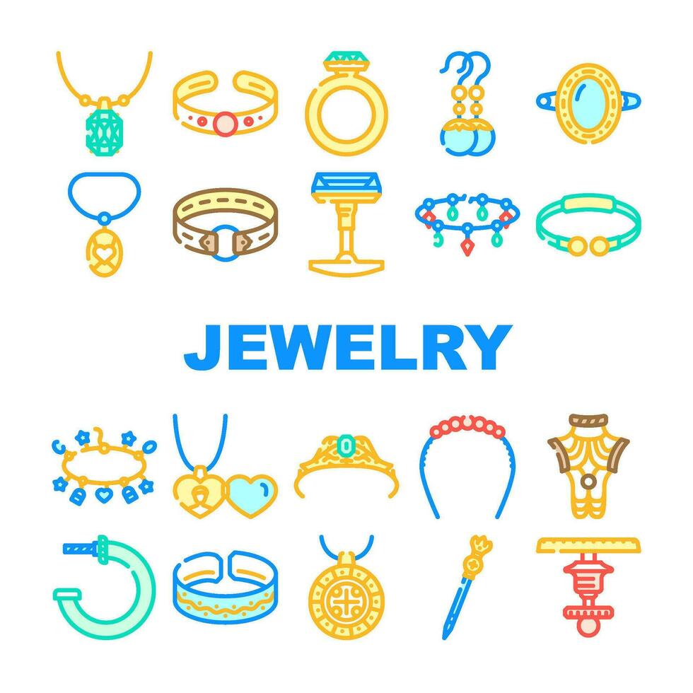 joyería anillo oro joya íconos conjunto vector