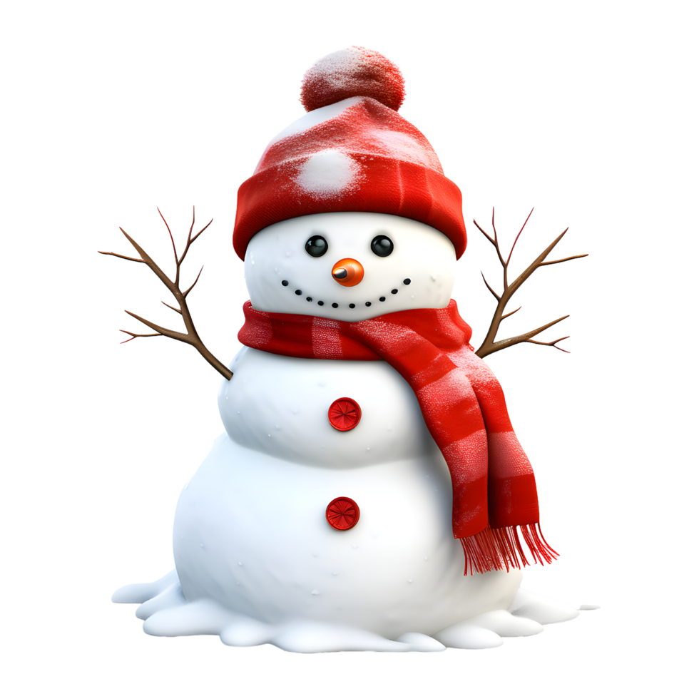 AI generated Snowman Christmas with Red Scarf and Hat Isolated on Transparent Background png