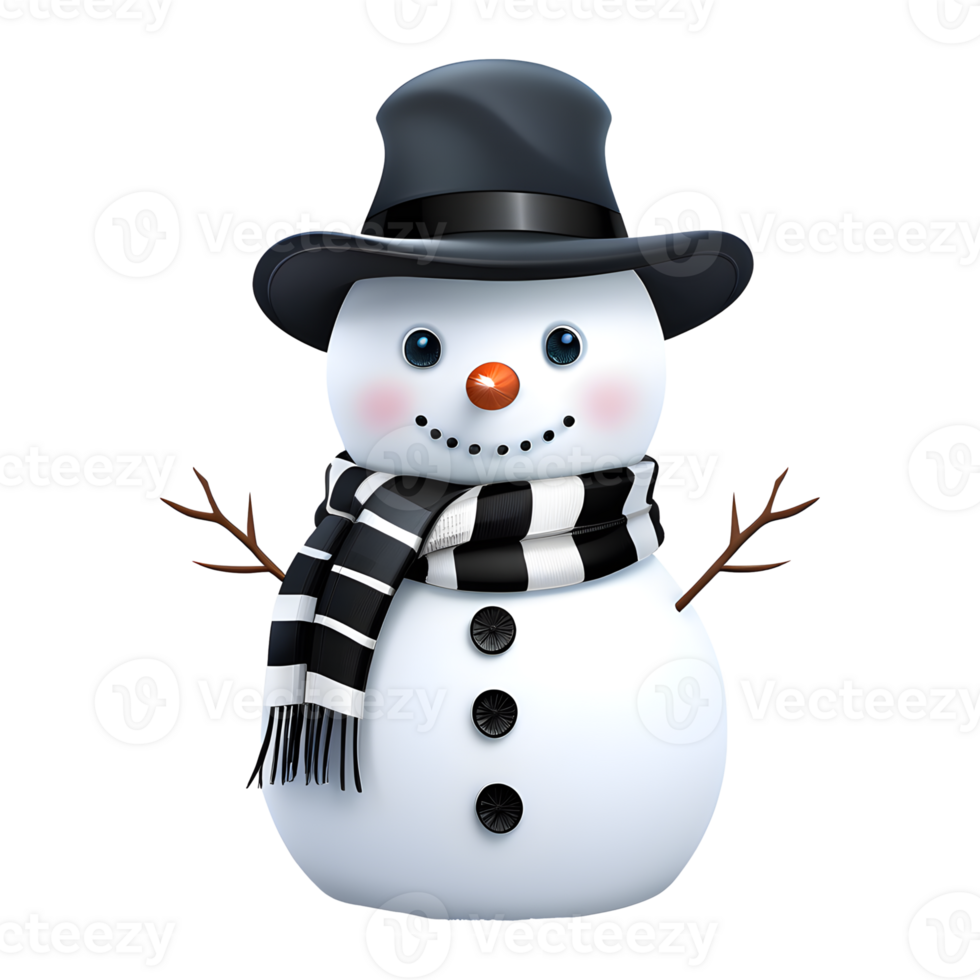 AI generated Snowman Christmas with Black Scarf and Hat Isolated on Transparent Background png