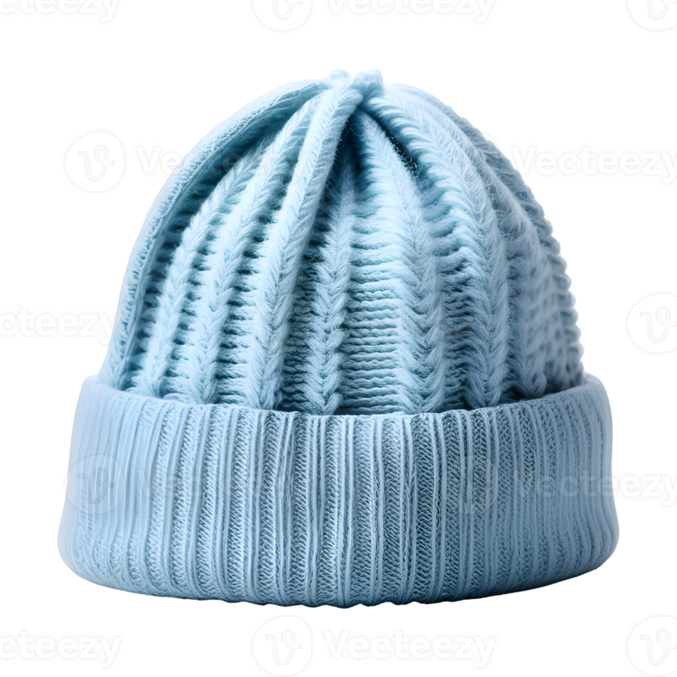 AI generated Blue Winter Knitted Hat Isolated on Transparent Background png