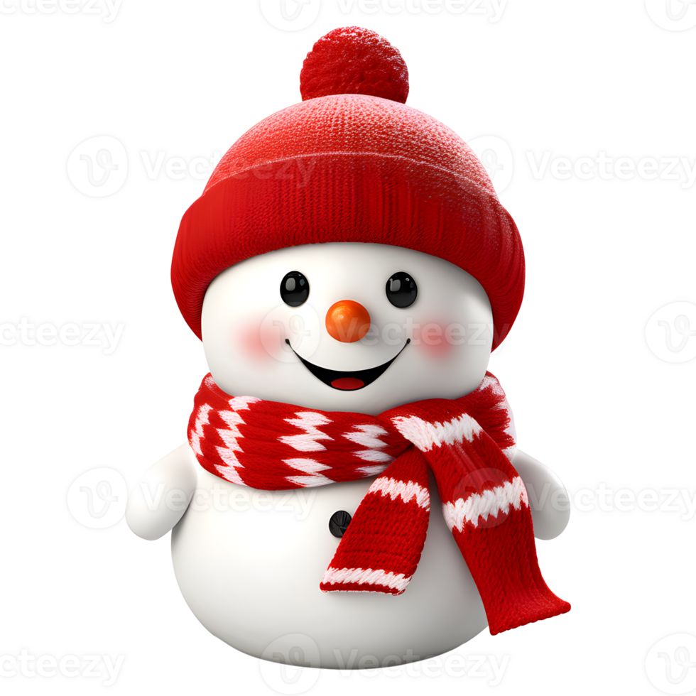 AI generated Cute Christmas Snowman with Red Scarf and Hat Isolated on Transparent Background png