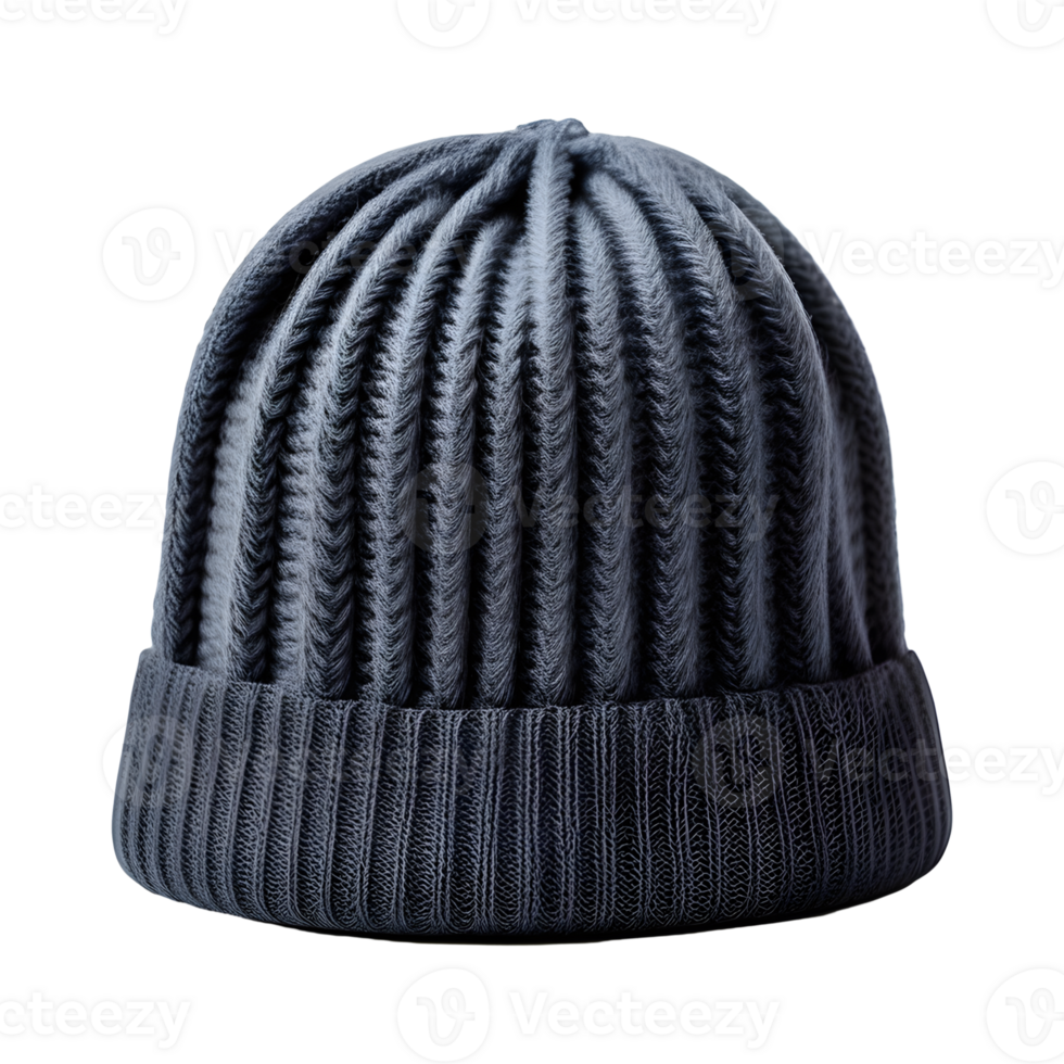 AI generated Grey Winter Knitted Hat Isolated on Transparent Background png