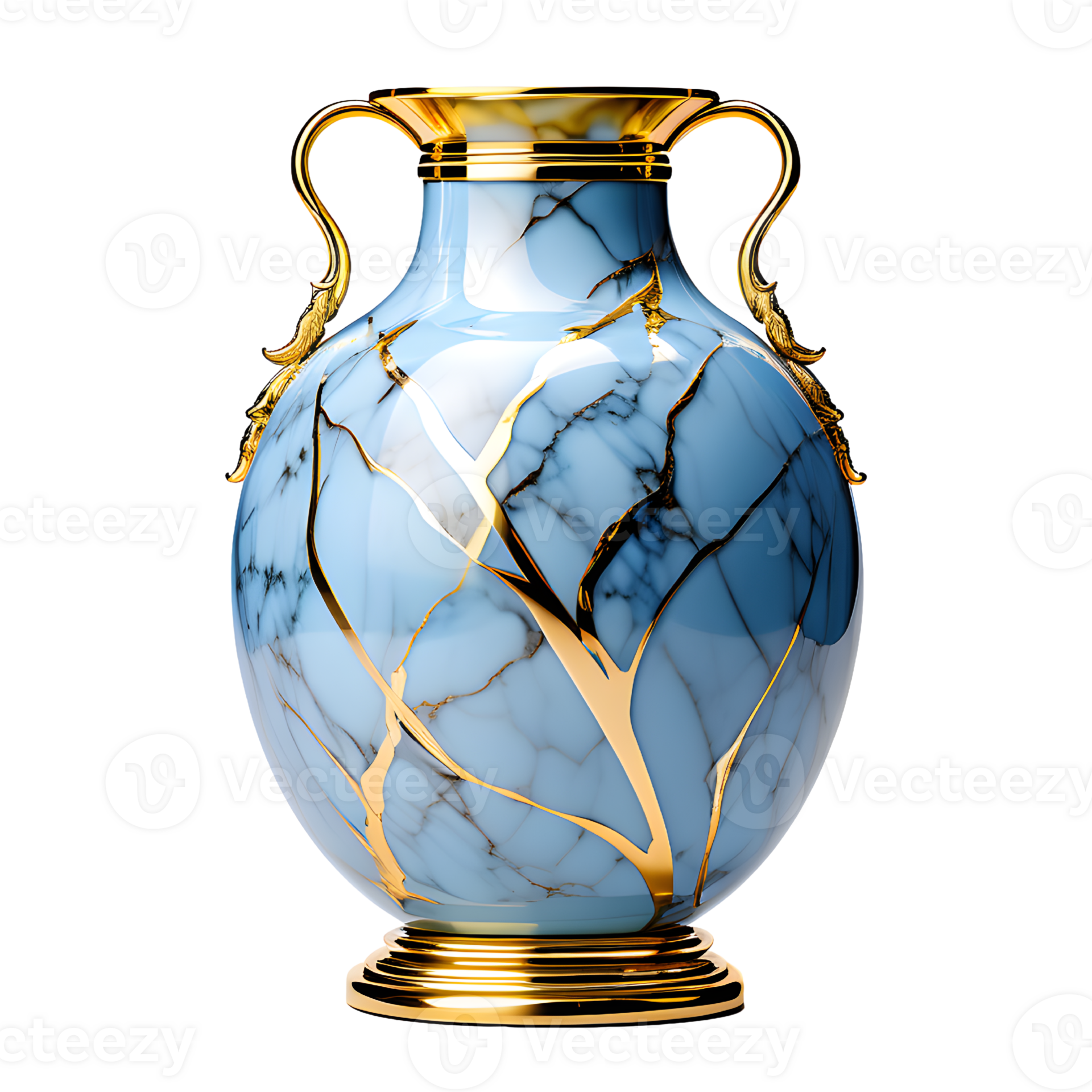 AI generated Glossy Marble Vase Isolated on Transparent Background