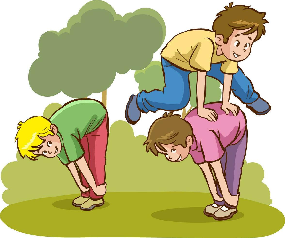 vector illustration of children playing leapfrog