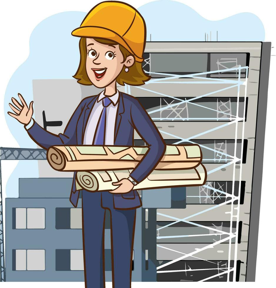 Engineers cartoon set with civil engineering construction workers architect and surveyor isolated vector illustration