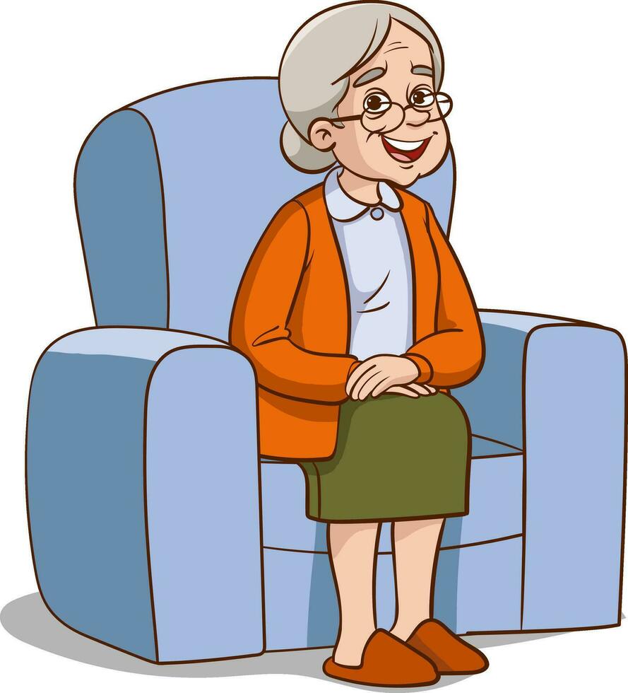 ilustración de un mayor mujer sentado en un Sillón y sonriente vector