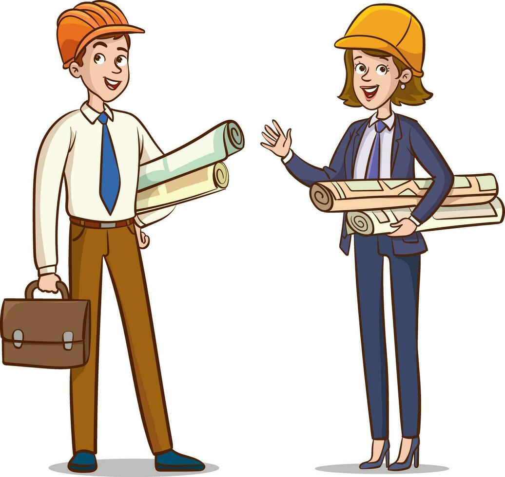 Engineers cartoon set with civil engineering construction workers architect and surveyor isolated vector illustration