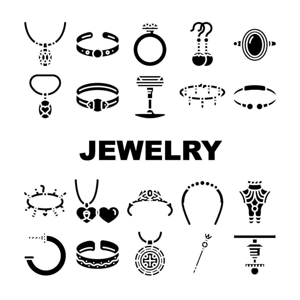 jewelry ring gold jewel icons set vector
