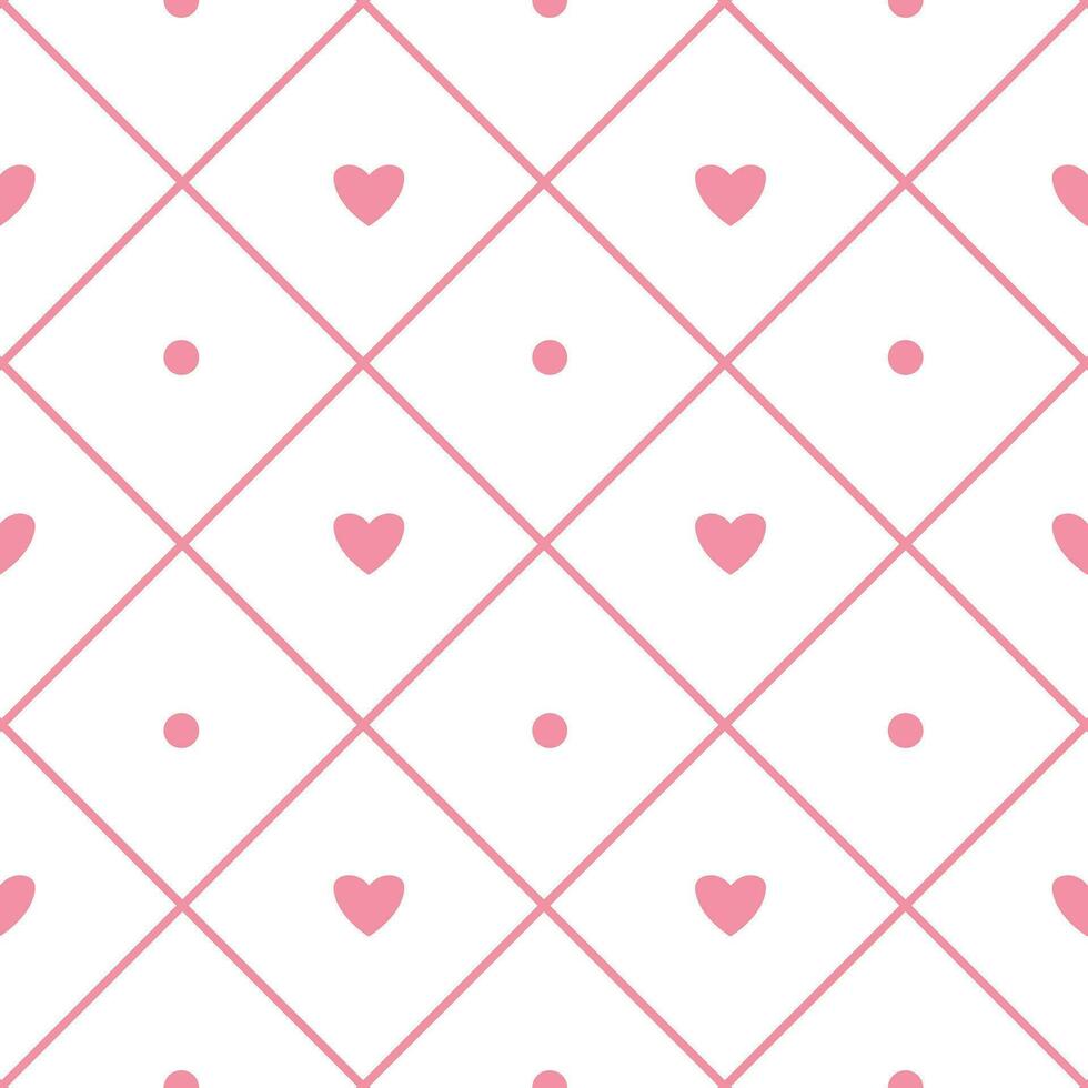Happy Valentine s Day. Heart Seamless Pattern dots and lines on a white background Vector Illustration