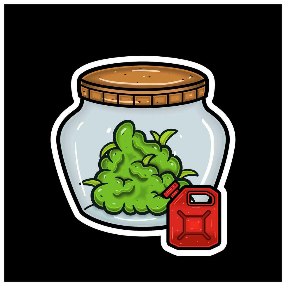 Sour Diesel Flavor With Cartoon Mascot of Weed Bud On Jar. For Sticker and label. vector