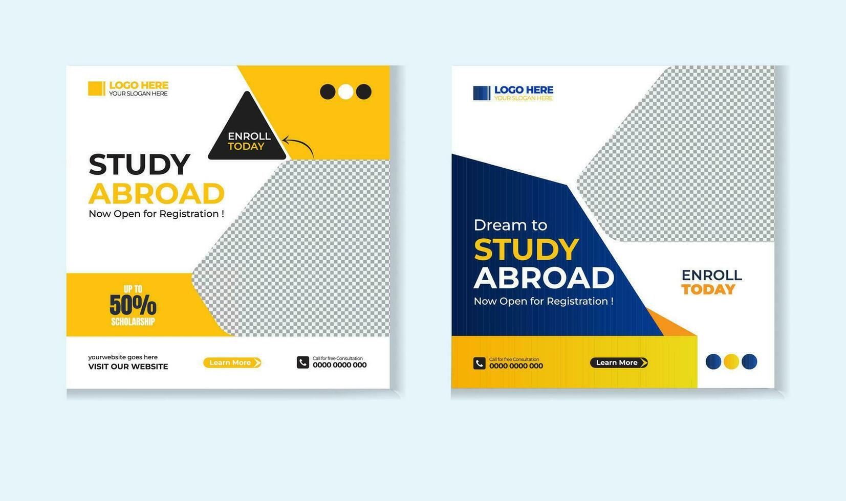 Study abroad social media post design template vector