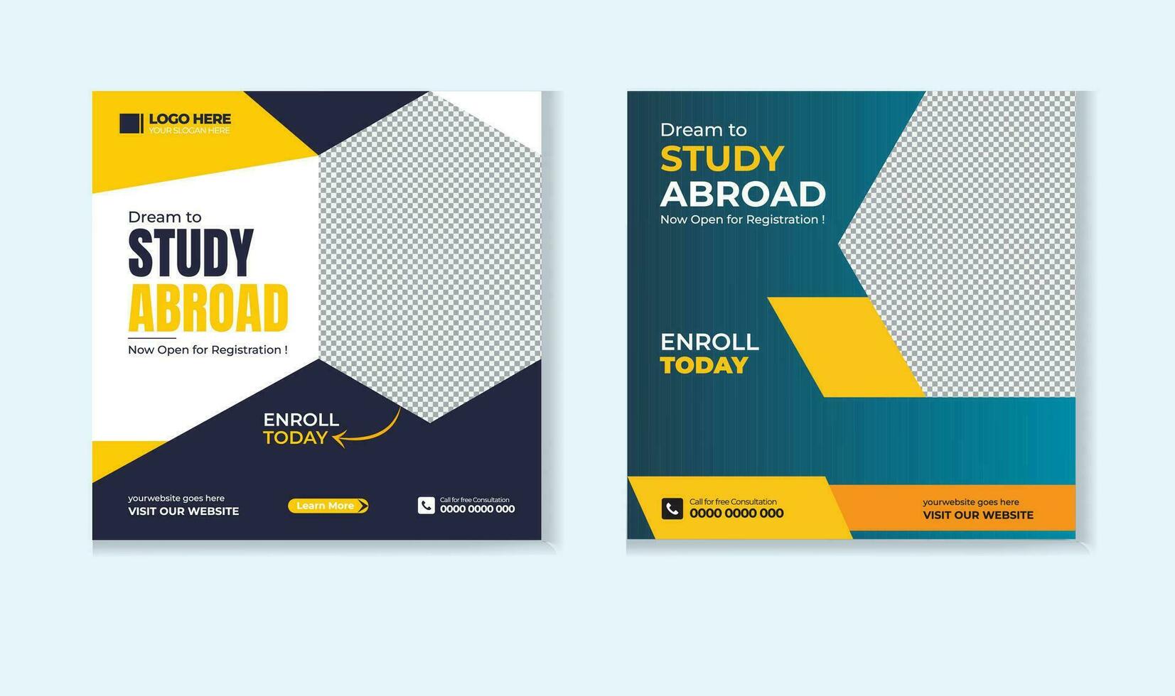 Study abroad social media post design template vector