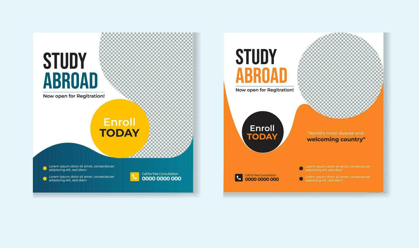 Study abroad social media post design template vector