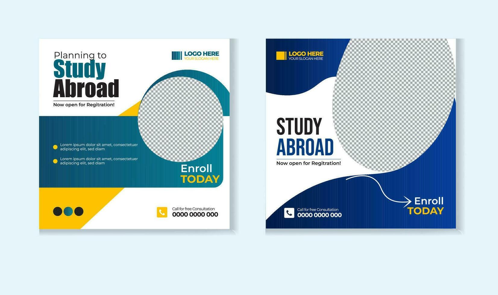 Study abroad social media post design template vector