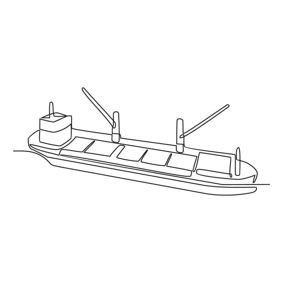 uno continuo línea dibujo de un carga Embarcacion es preparando a descargar sus carga a el Puerto vector ilustración. mar transporte diseño concepto. mar transporte diseño adecuado para tu activo.