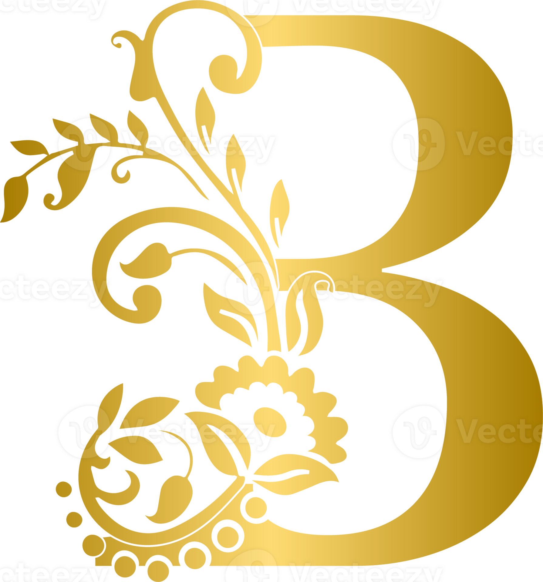Gold floral premium luxury B alphabet letter, golden B alphabet