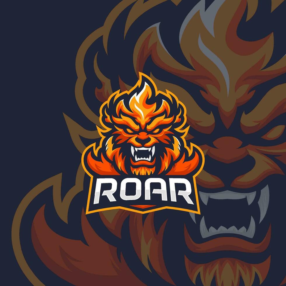 Fire monster mascot esport vector illustration. Flame devil gaming and sport team mascot emblem.