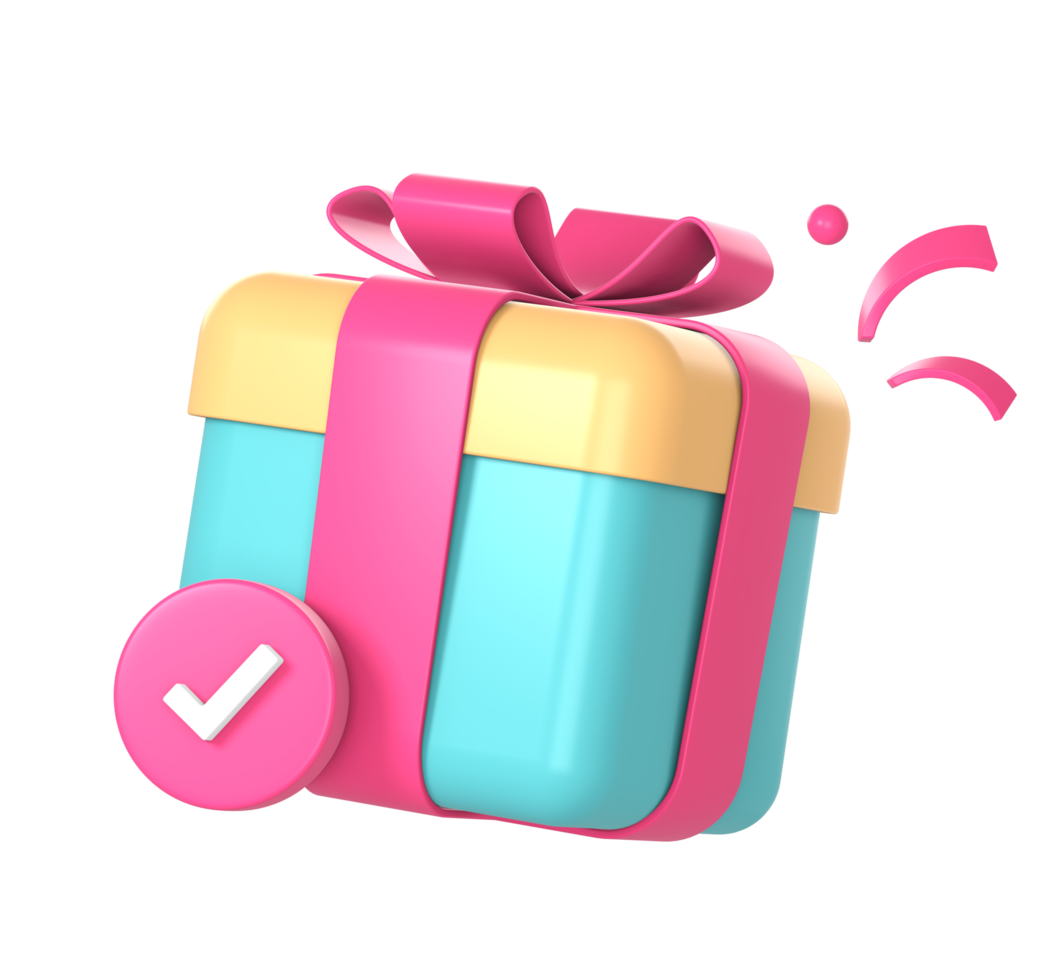 3d gift box with check mark icon illustration for UI UX web mobile apps social media ads design png