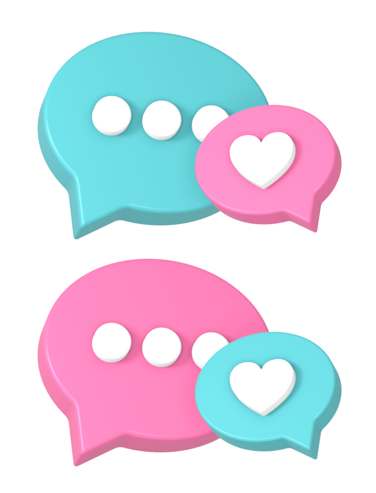 3d online chat bubble with love or heart icon illustration for UI UX web mobile apps social media ads design png