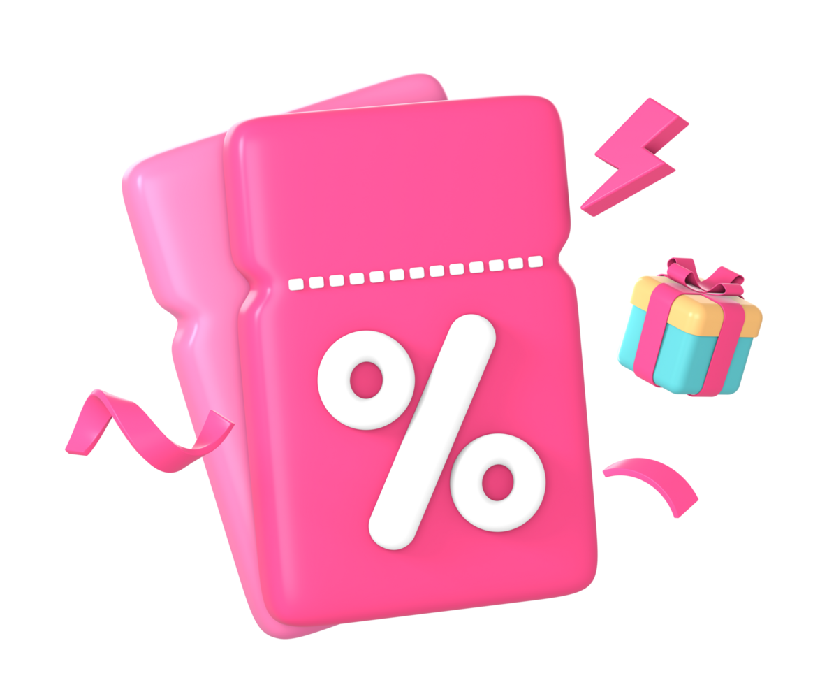 3d promo discount coupon or voucher code with gift and flash icon illustration for UI UX web mobile apps social media ads png