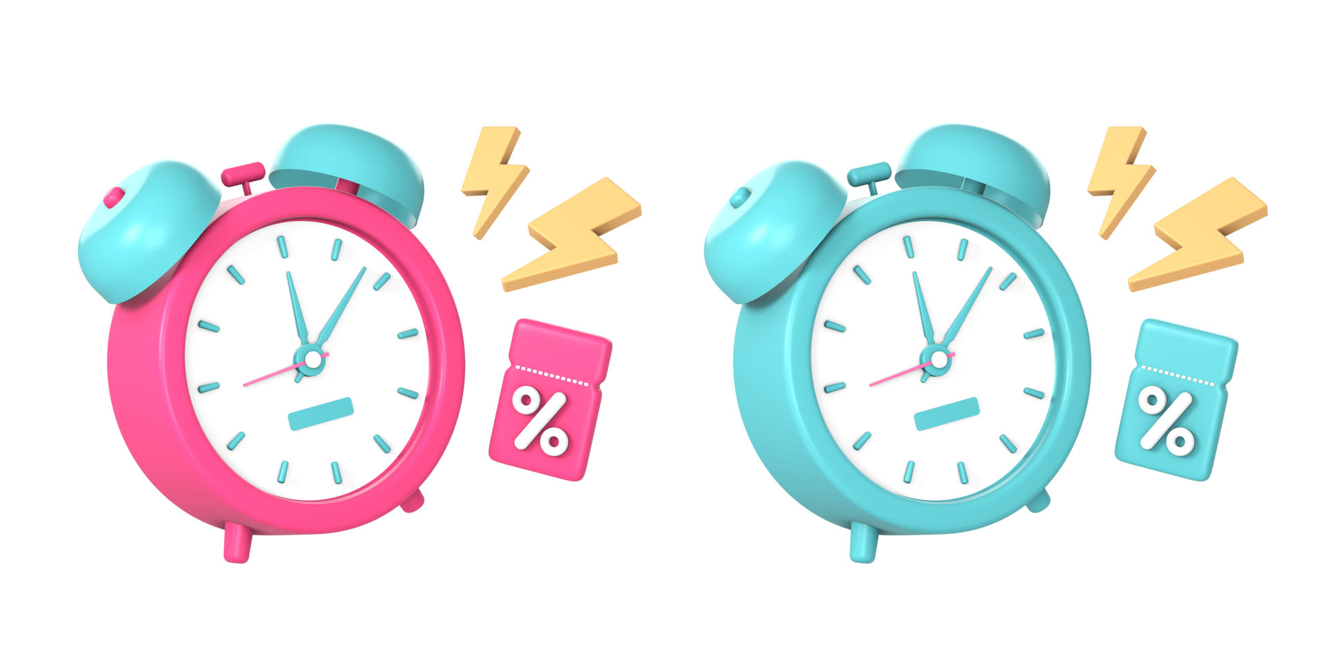 3d alarm clock with flash and promo voucher coupon code icon illustration for UI UX web mobile apps social media ads png