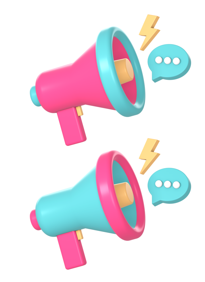 3d megaphone loudspeaker for communication or information speech with chat bubble icon illustration for UI UX social media ads png