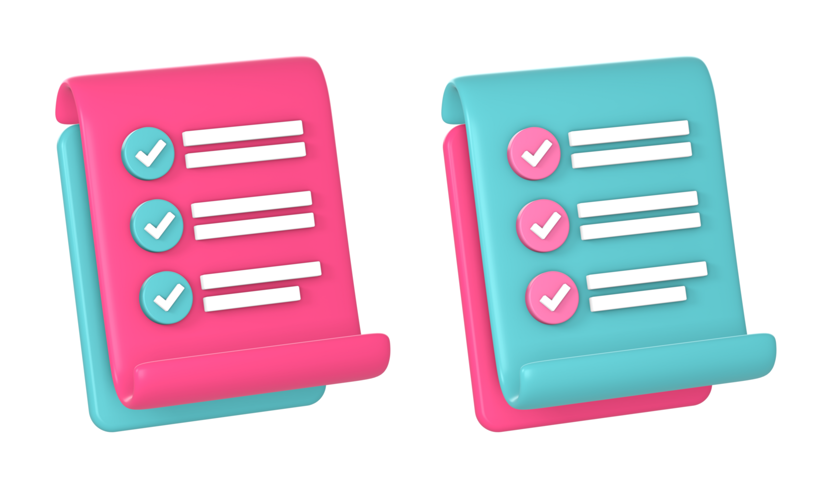 simple 3d paper note with item list and check mark icon illustration for UI UX web mobile apps social media ads design png