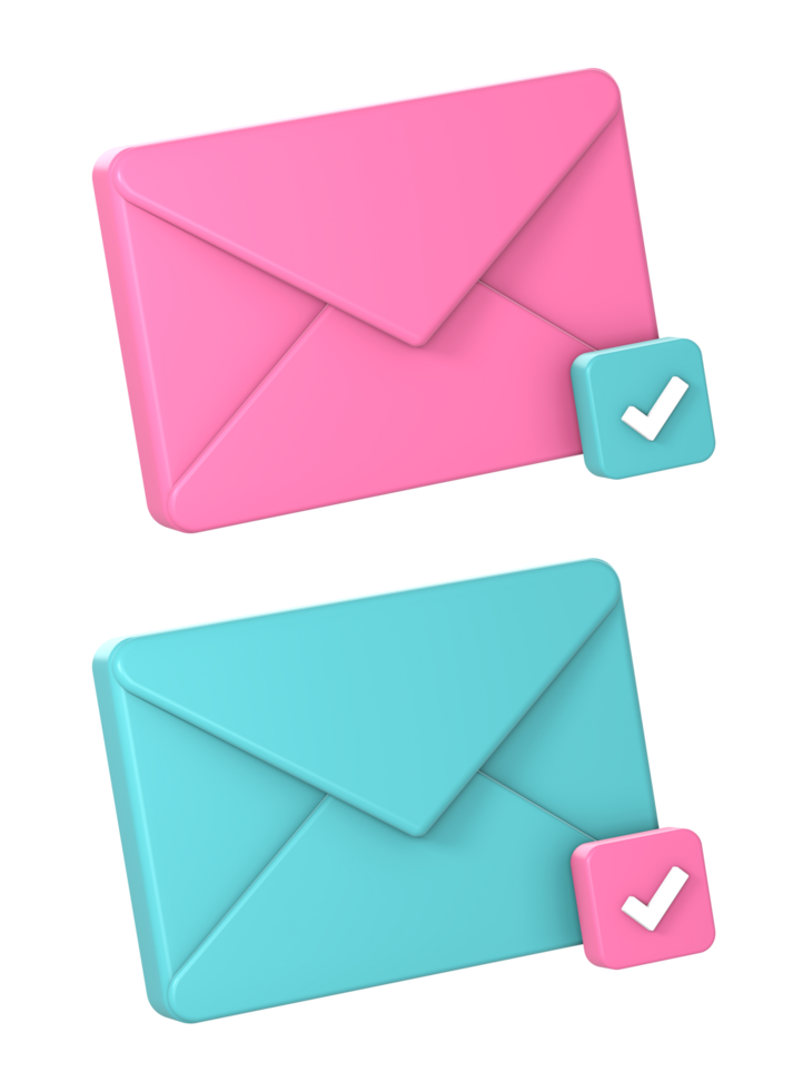 3d mail or email message notification with check mark icon illustration for UI UX web mobile apps social media ads png