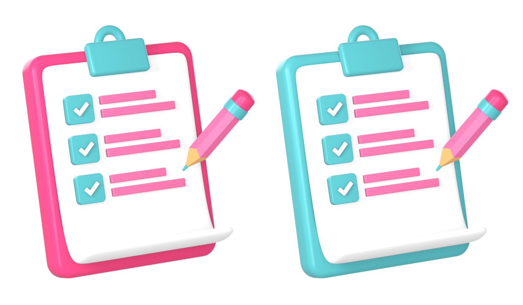 3d clipboard item list with check mark and pencil icon illustration for UI UX web mobile apps social media ads design png