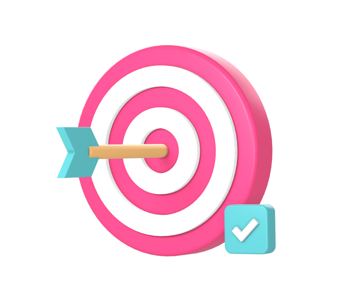 3d arrow hits target or goal with check mark V2 icon illustration for UI UX web mobile apps social media ads design png