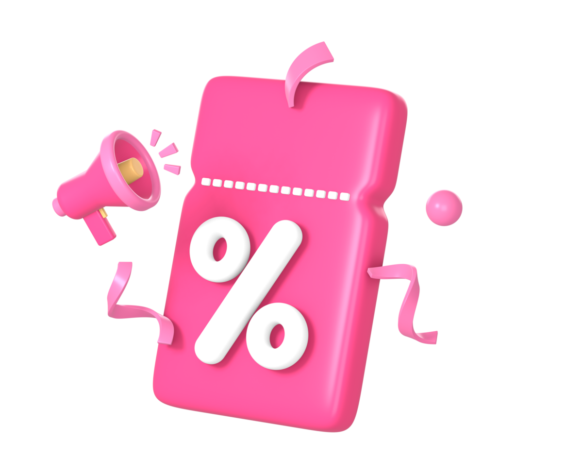 3d promo discount coupon or voucher code with loud speaker icon illustration for UI UX web mobile apps social media ads png