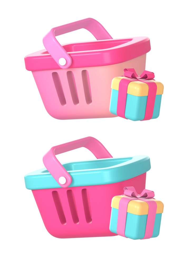 3d shopping basket with gift icon illustration for UI UX web mobile apps social media ads design png