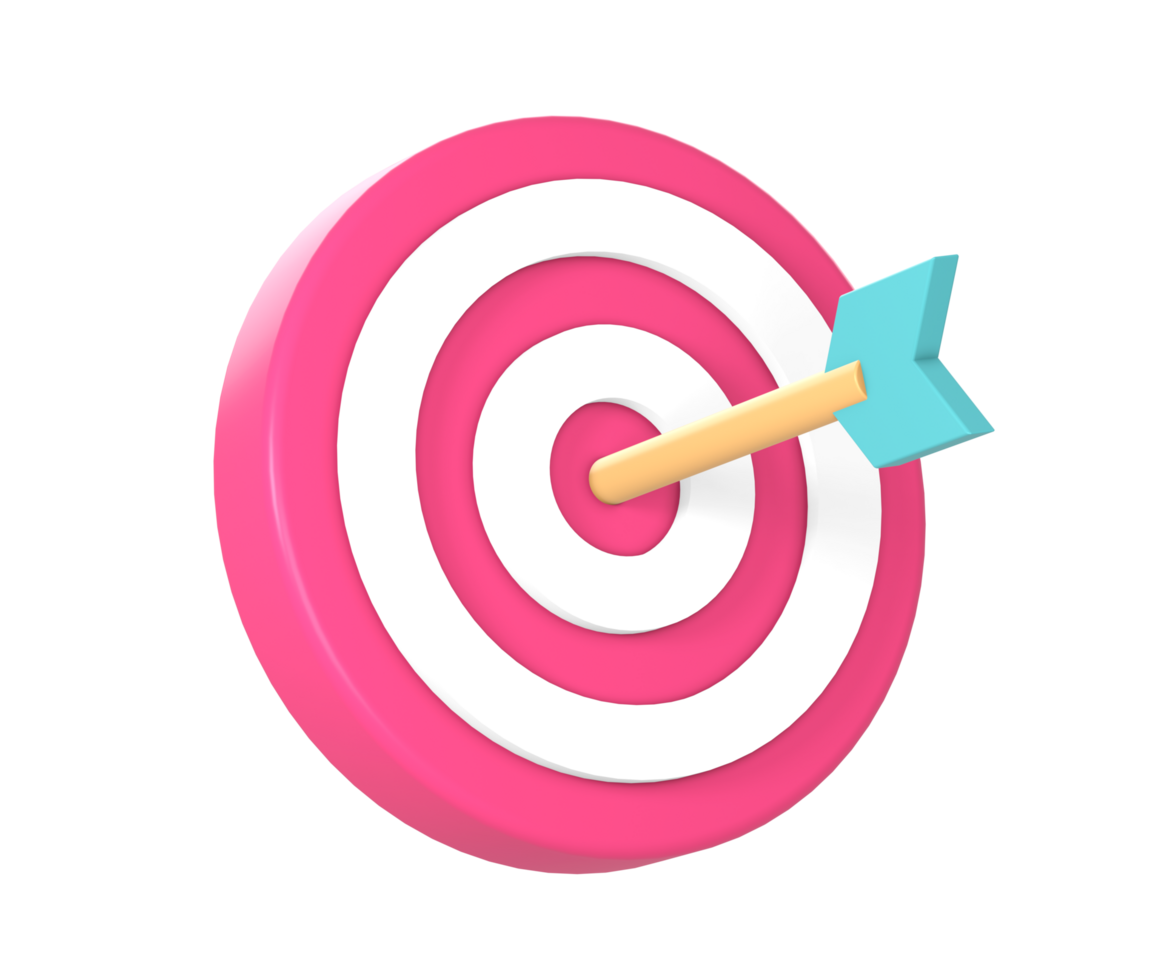 simple 3d arrow hits target or goal icon illustration for UI UX web mobile apps social media ads design png